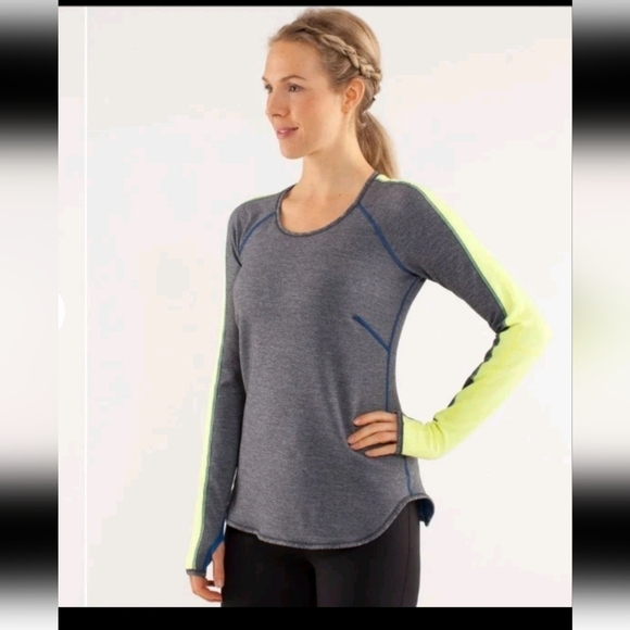 Lululemon Womens Runder Under Long Sleeve Warm Limitless Blue / Heathered Coal M - Picture 2 of 13
